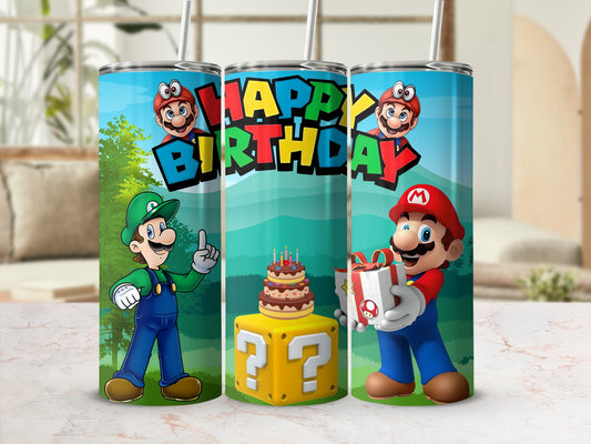 Happy Birthday Mario Character Tumbler