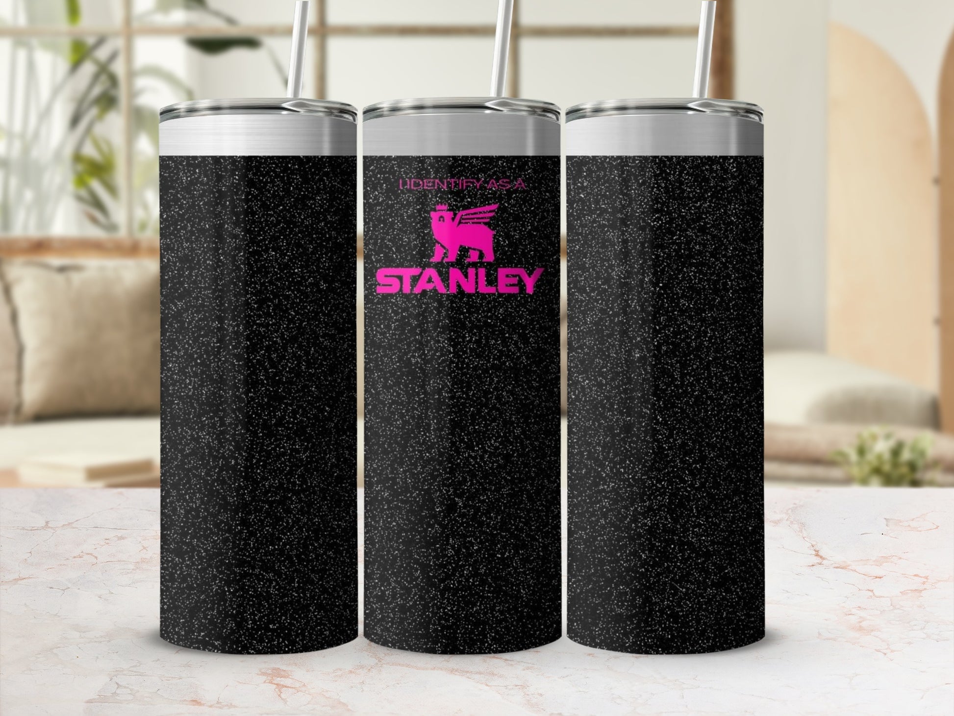 Sparkling Black Tumbler with Pink Stanley Logo