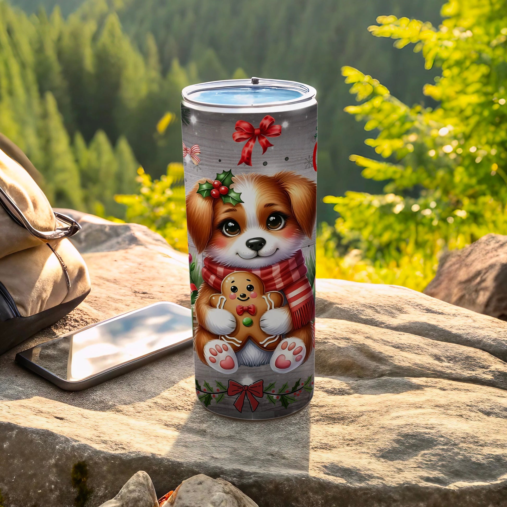 Cute Puppy Holding Gingerbread Christmas Tumbler