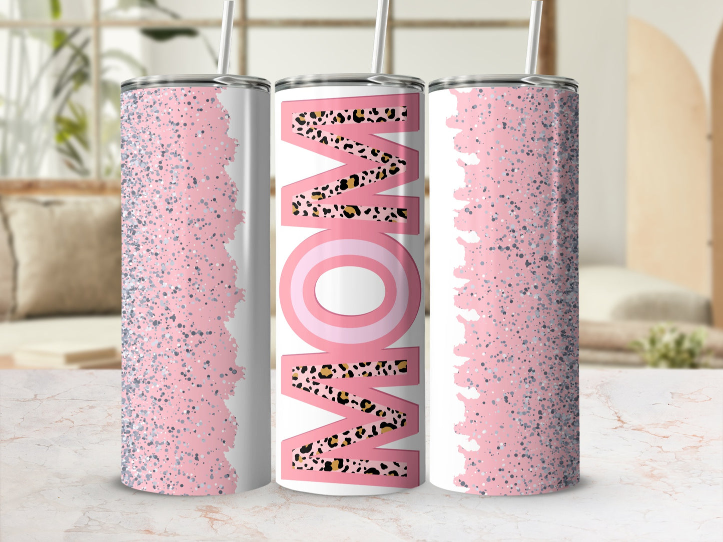 Leopard Pink Glitter MOM Tumbler