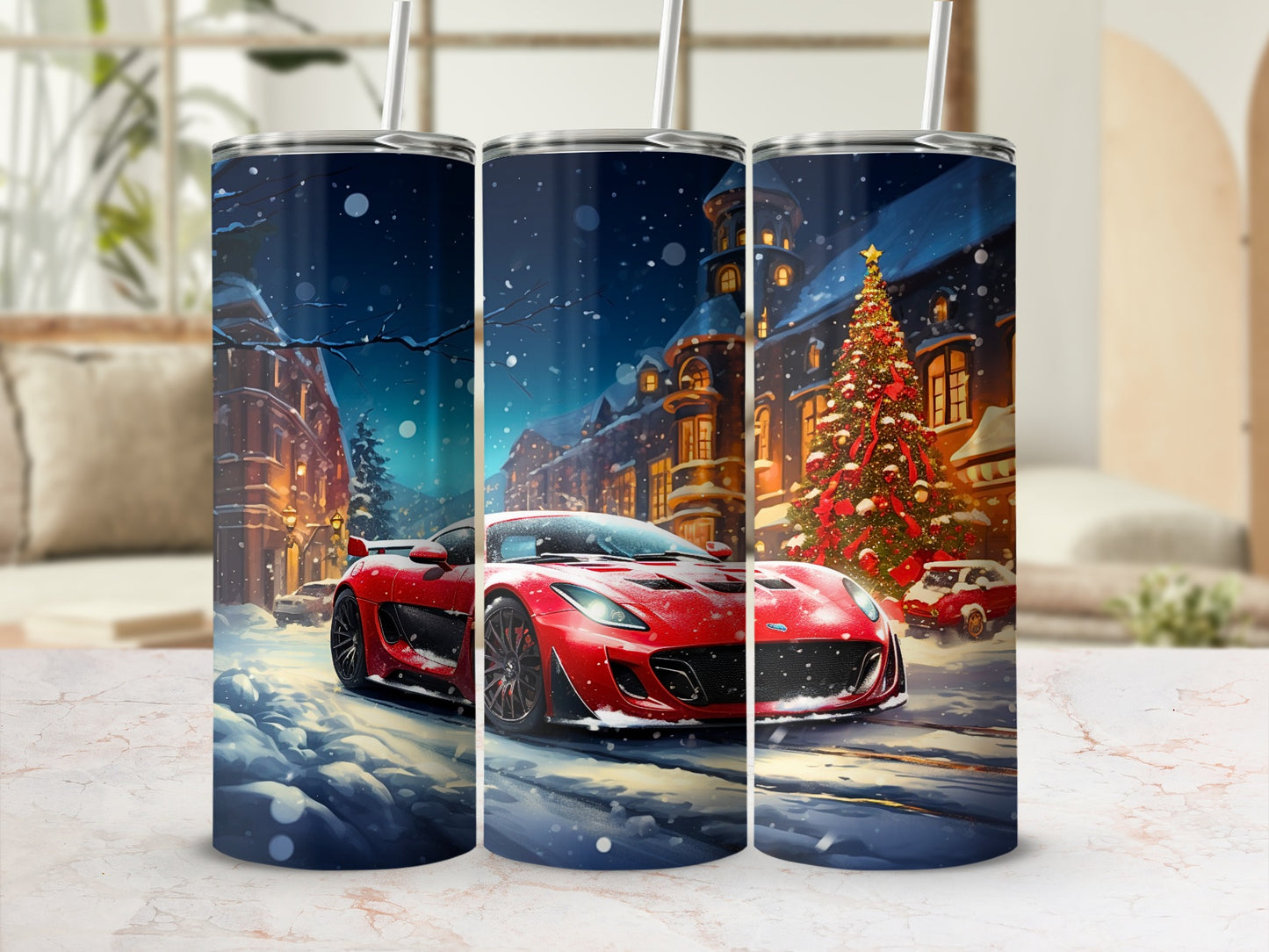 Festive Christmas Eve Red Sports Car Tumbler Cup