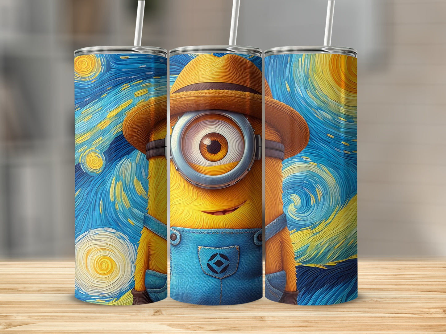 Starry Night Inspired Cartoon Character Tumbler