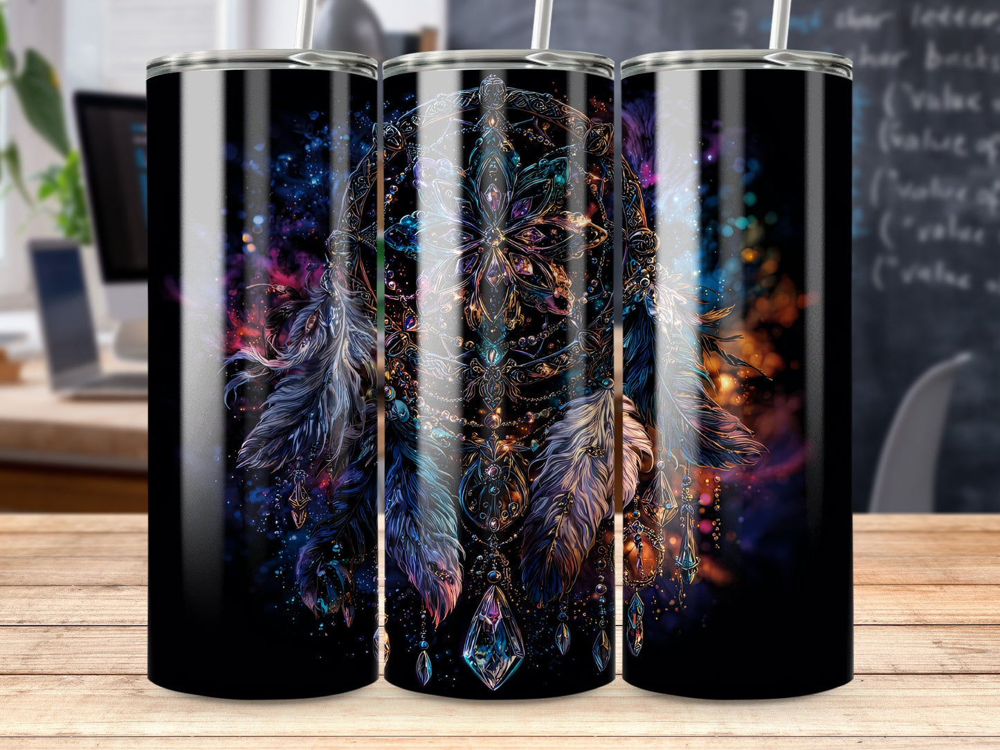 Dreamcatcher Art Tumbler Hydro Bottle with Straws