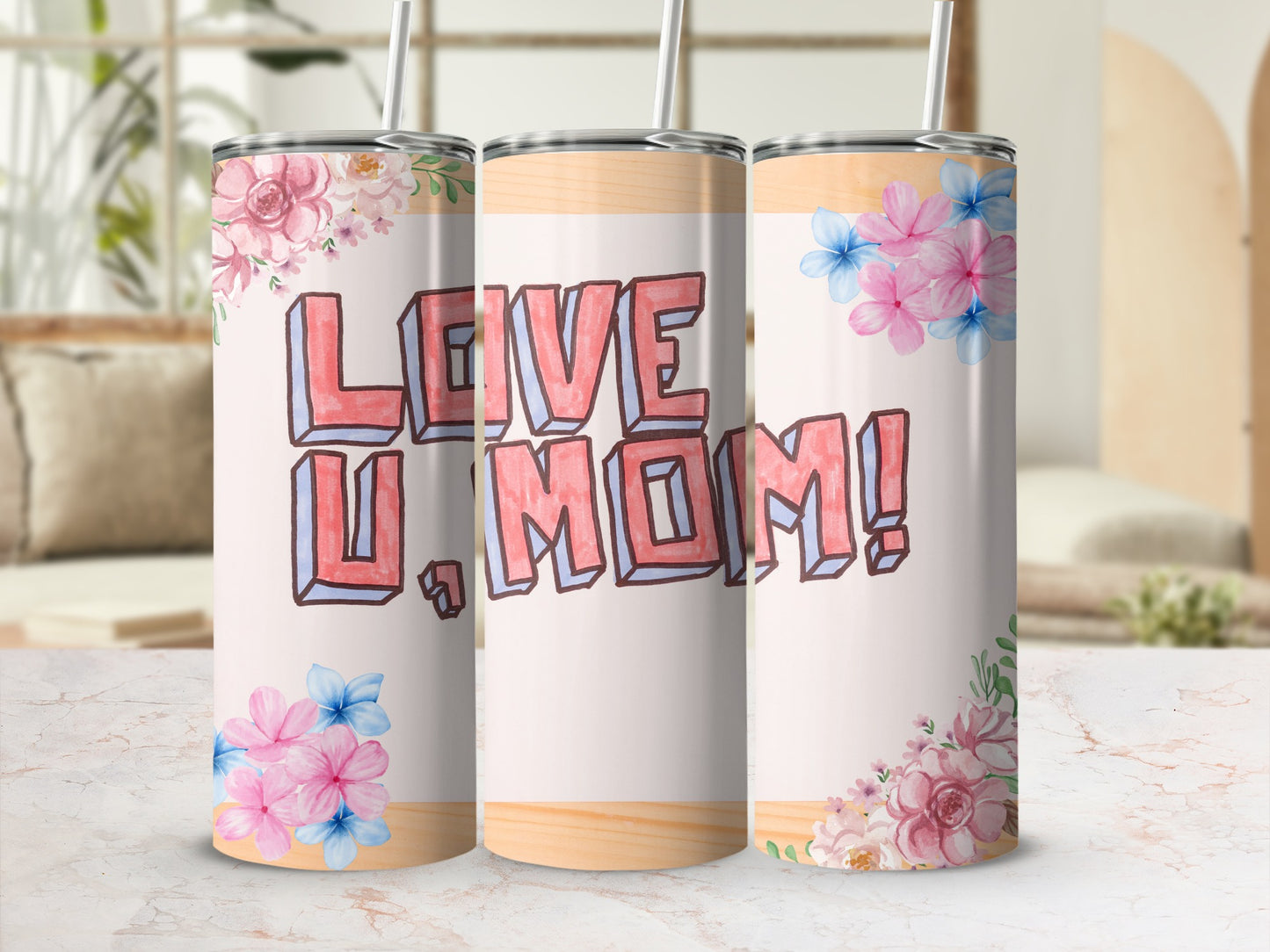 Love U MOM Floral Design Tumbler Perfect Gift Idea