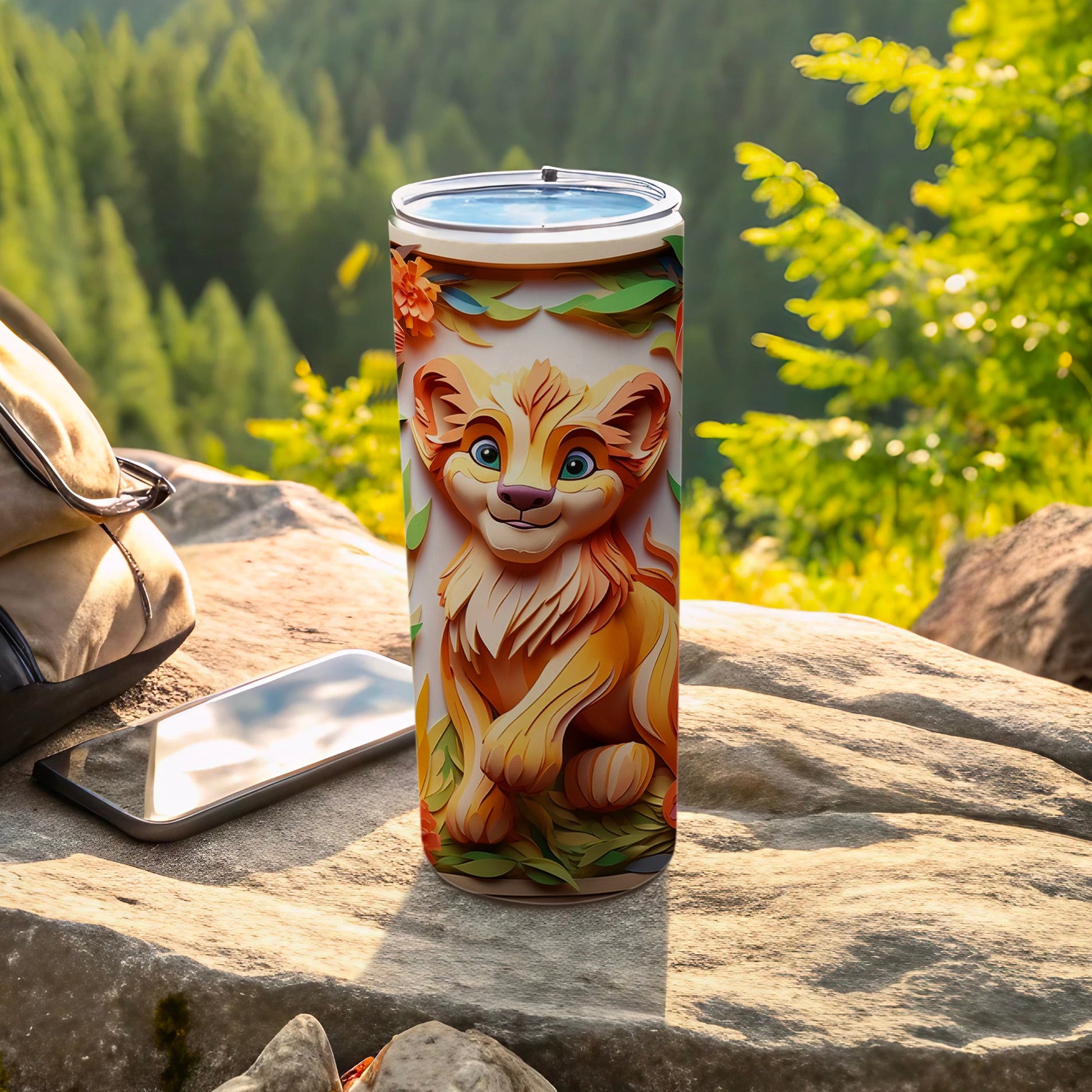 Adorable Animated Lion Design Travel Mug for Outdoor Adventures
