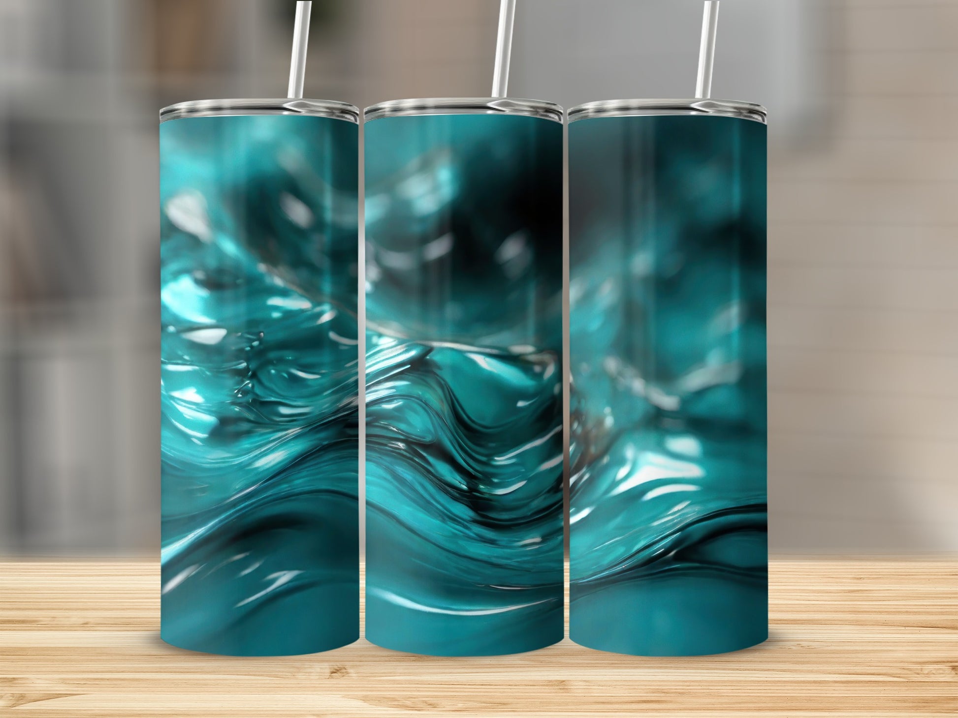 Teal Abstract Fluid Waves Tumbler product type