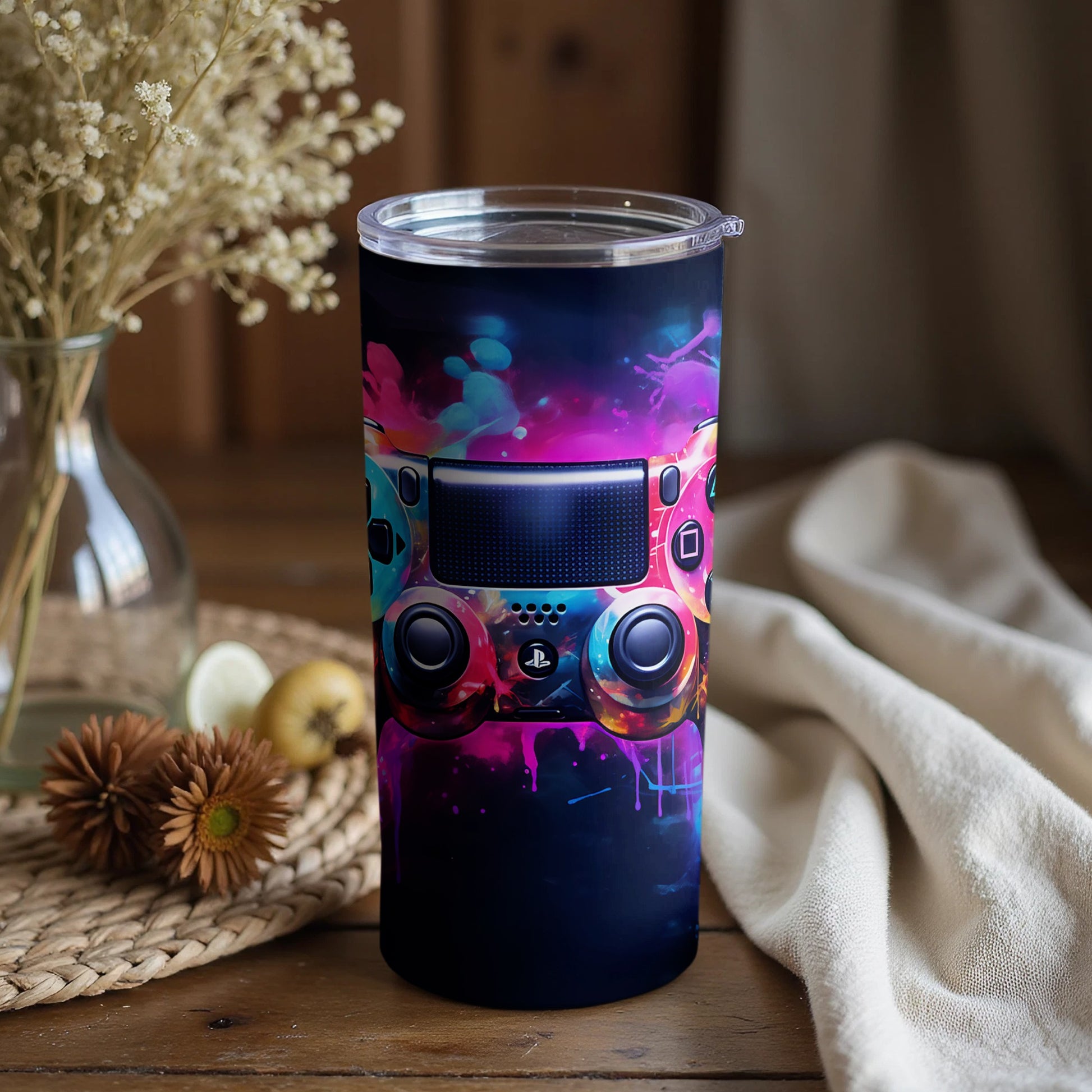 Vibrant Gaming Controller Design Insulated Tumbler