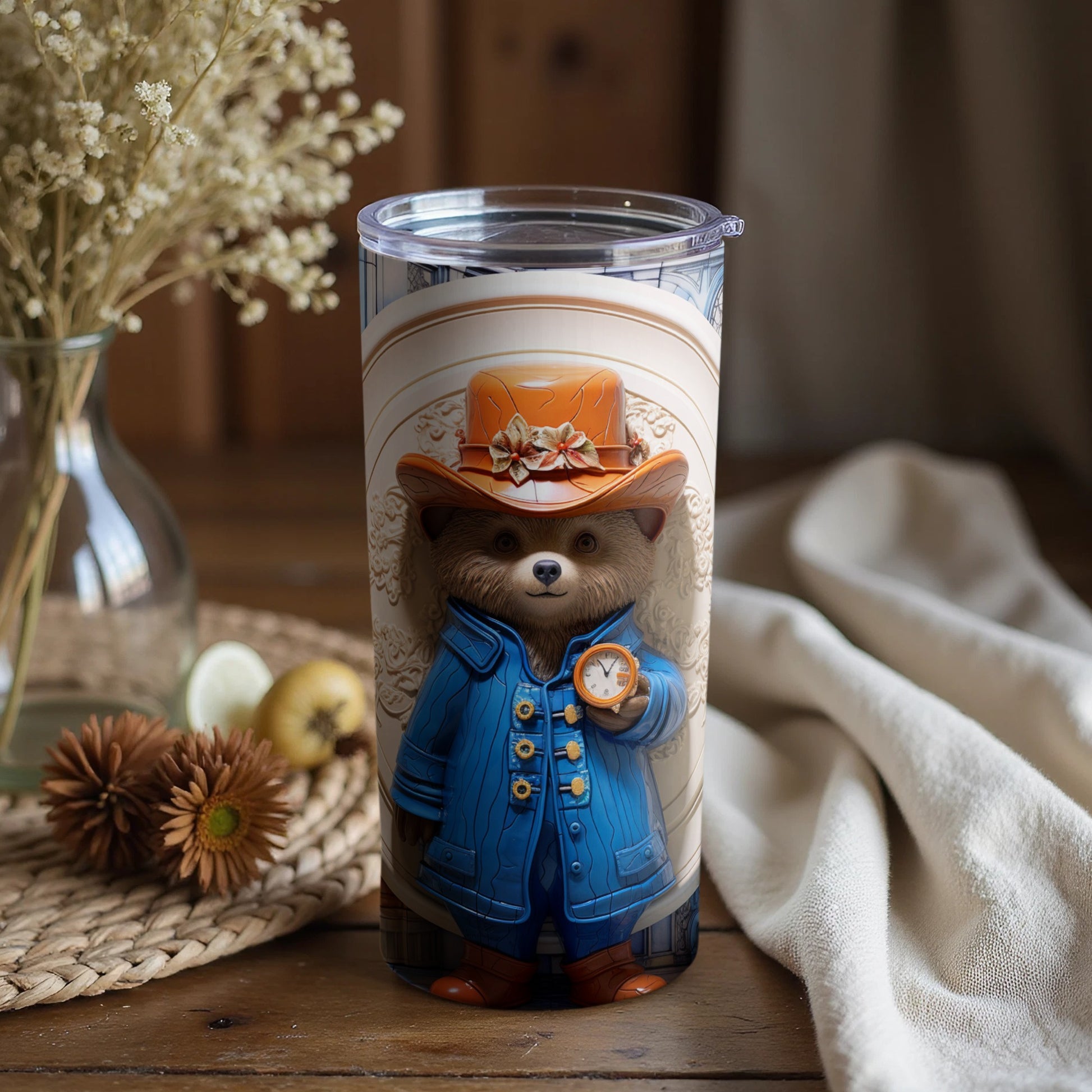 Cute Bear with Hat and Coat Art on a Clear Mug