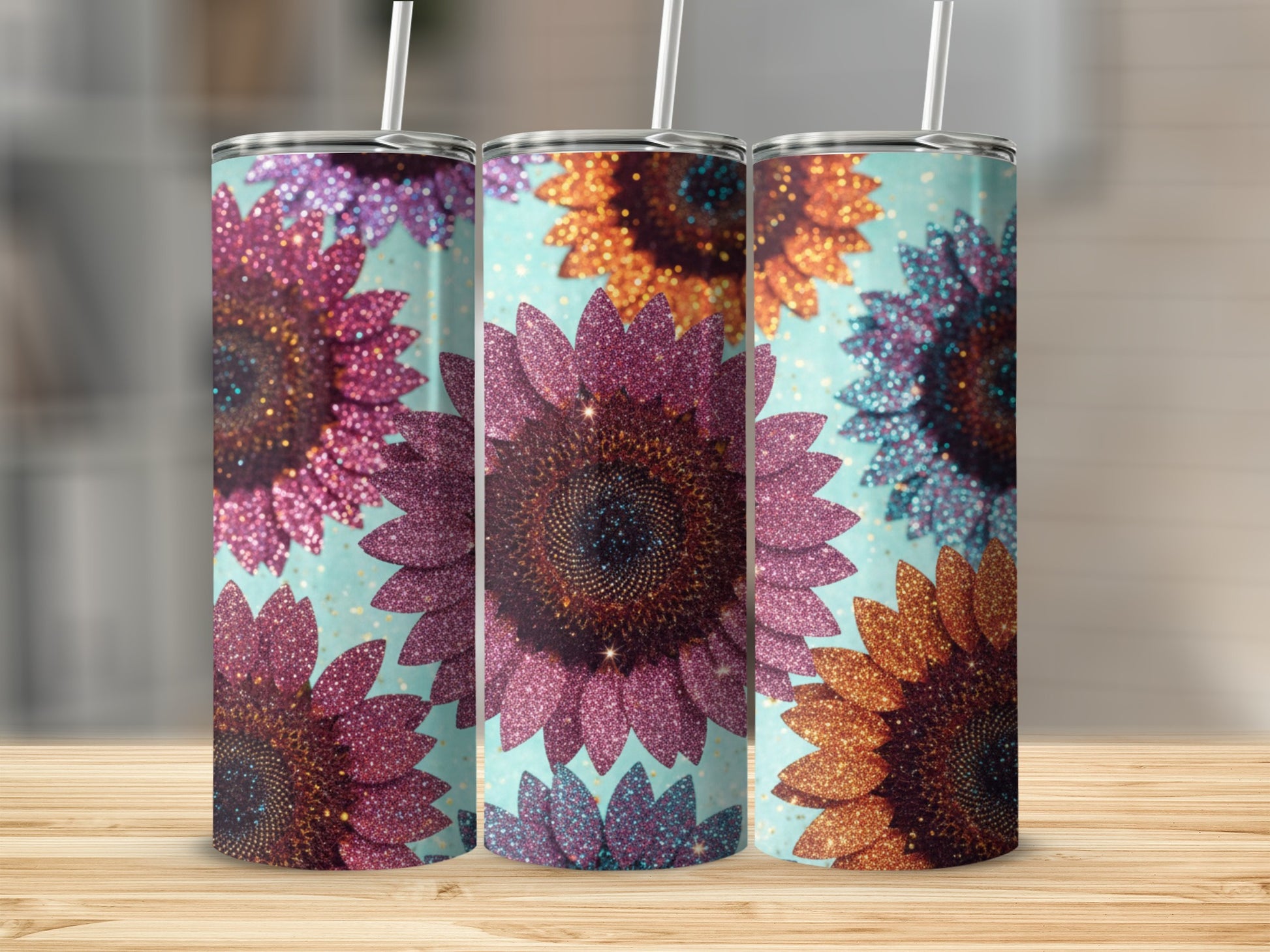 Glittery Sunflower Design Tumbler for Colorful Hydration