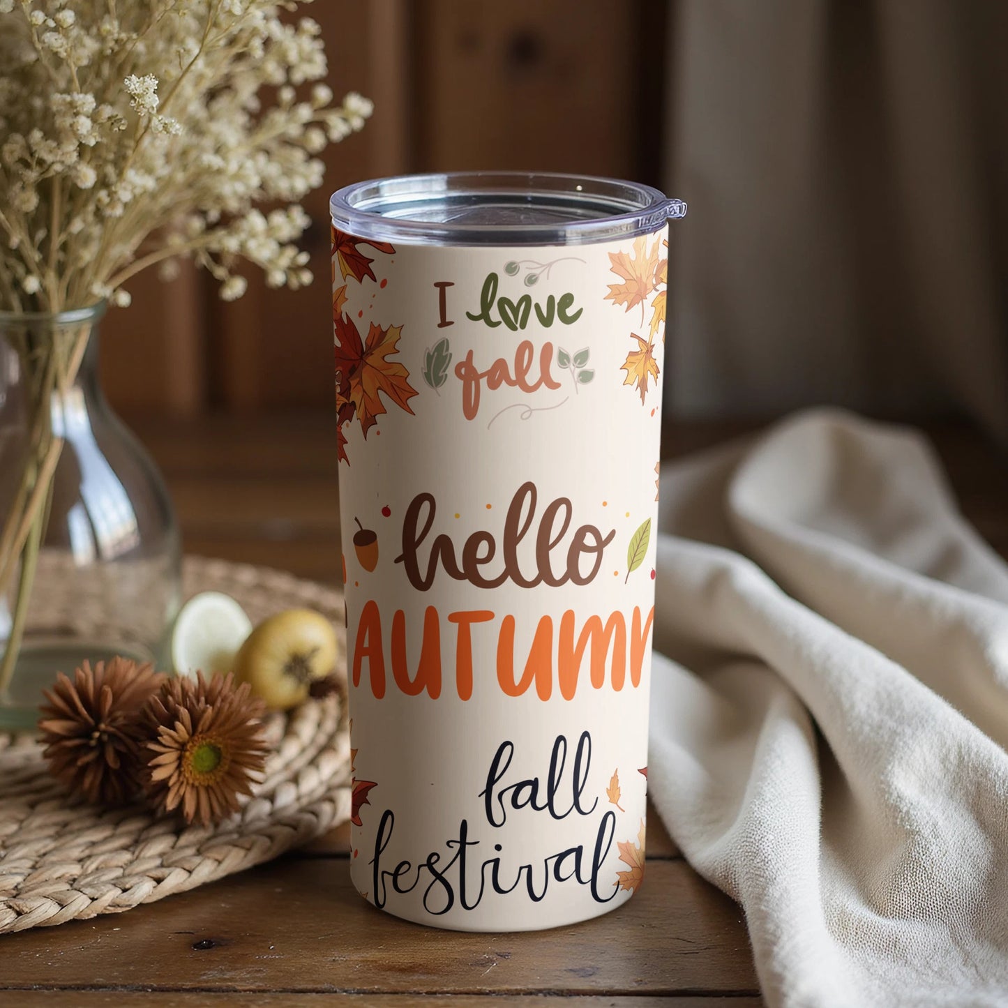 I Love Fall Hello Autumn Fall Festival Travel Tumbler