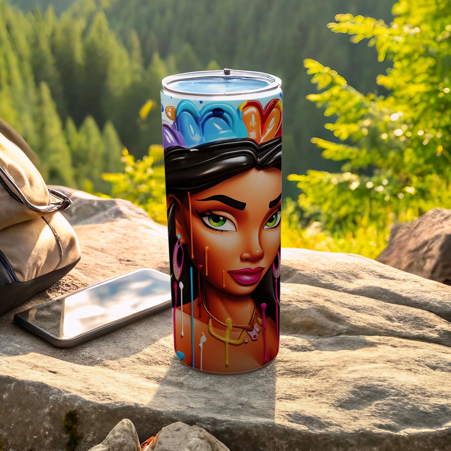 Vibrant Artistic Woman Illustration Travel Tumbler
