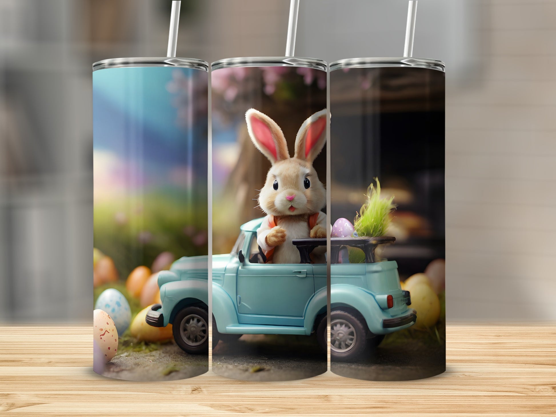 Cute Bunny Blue Car Easter Eggs Spring Scene product type