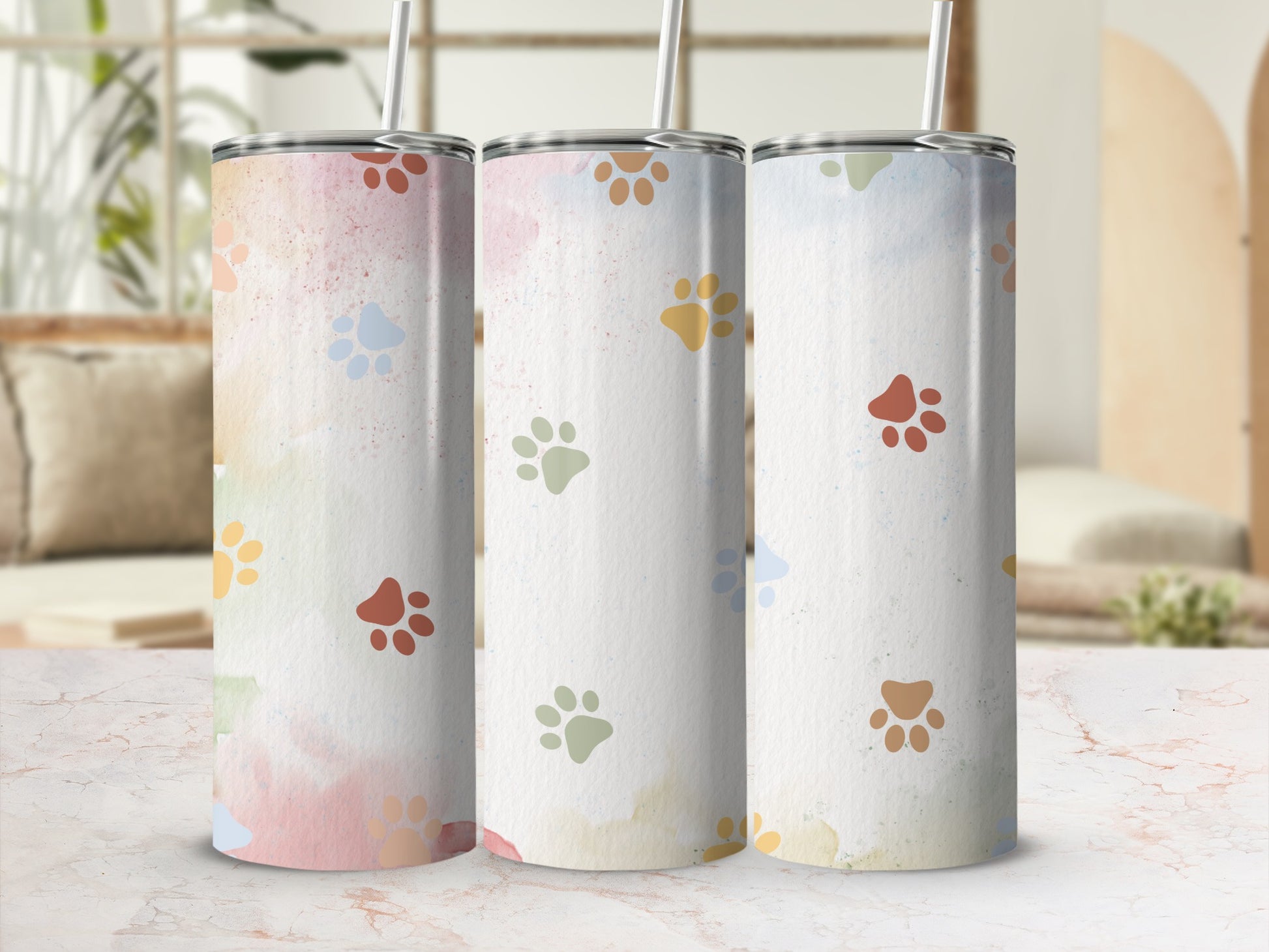 Colorful Paw Print Stainless Steel Tumbler Cup