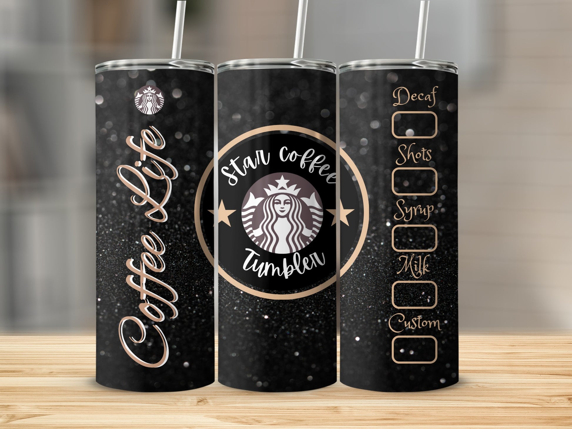 Black Glitter Coffee Life Star Coffee Tumbler Product