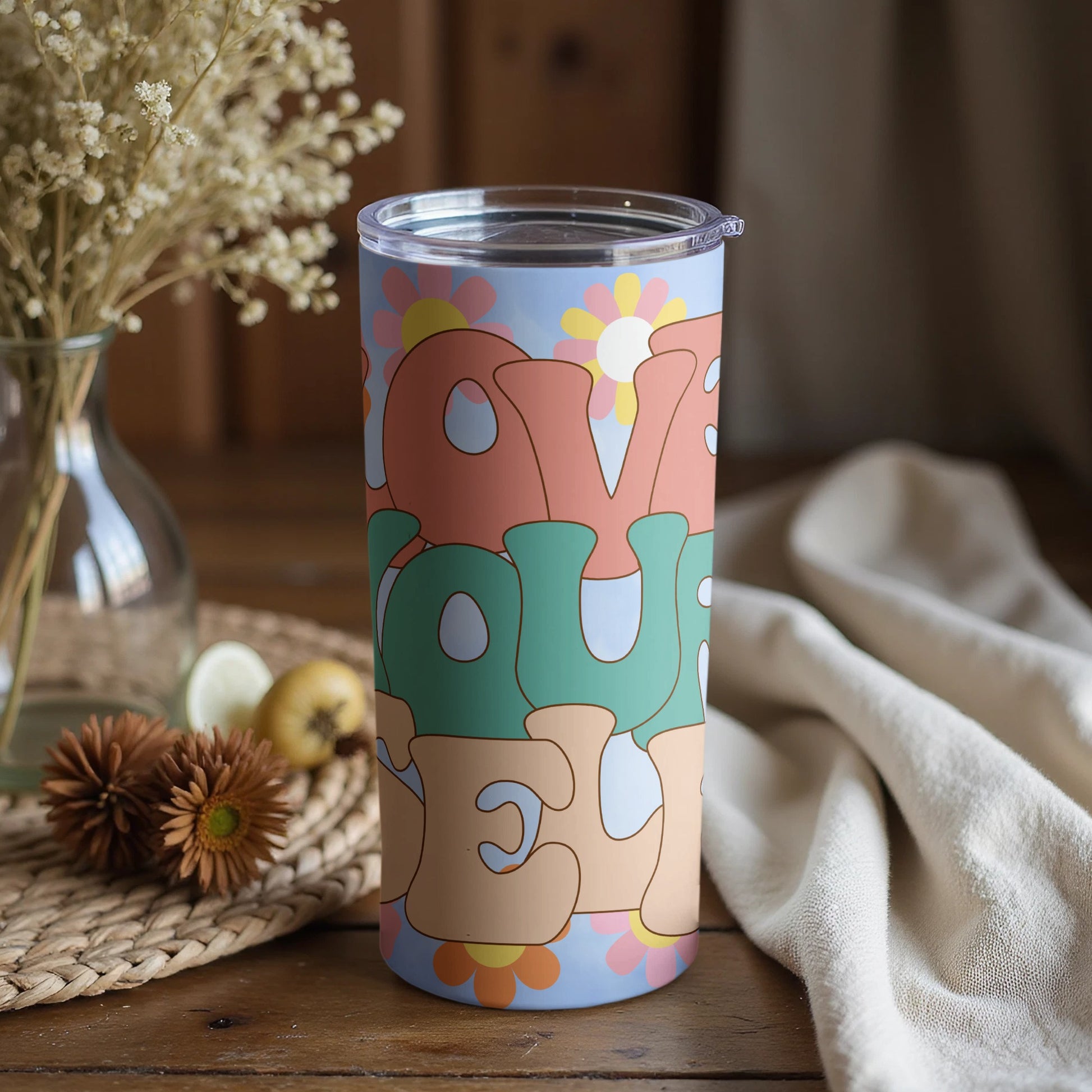 Love Yourself Floral Design Tumbler for a Boost