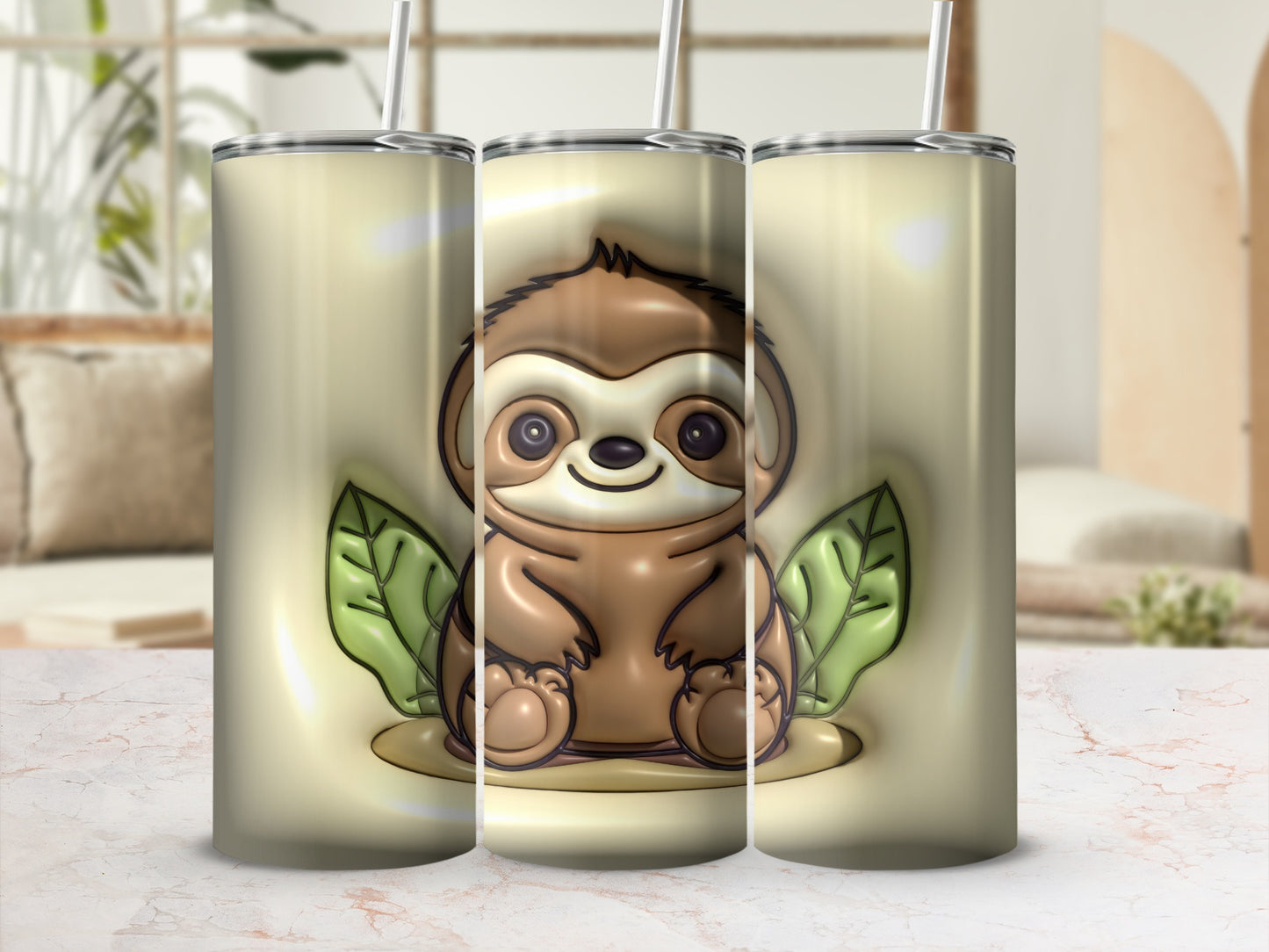 Adorable Cartoon Sloth Green Foliage Tumbler product type