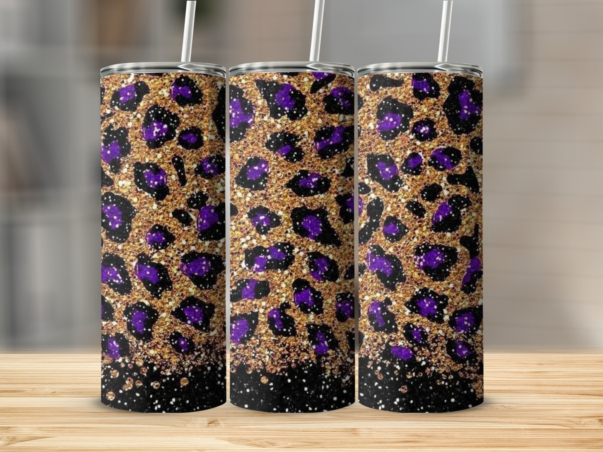 Glittery Purple Leopard Print Tumbler Flask