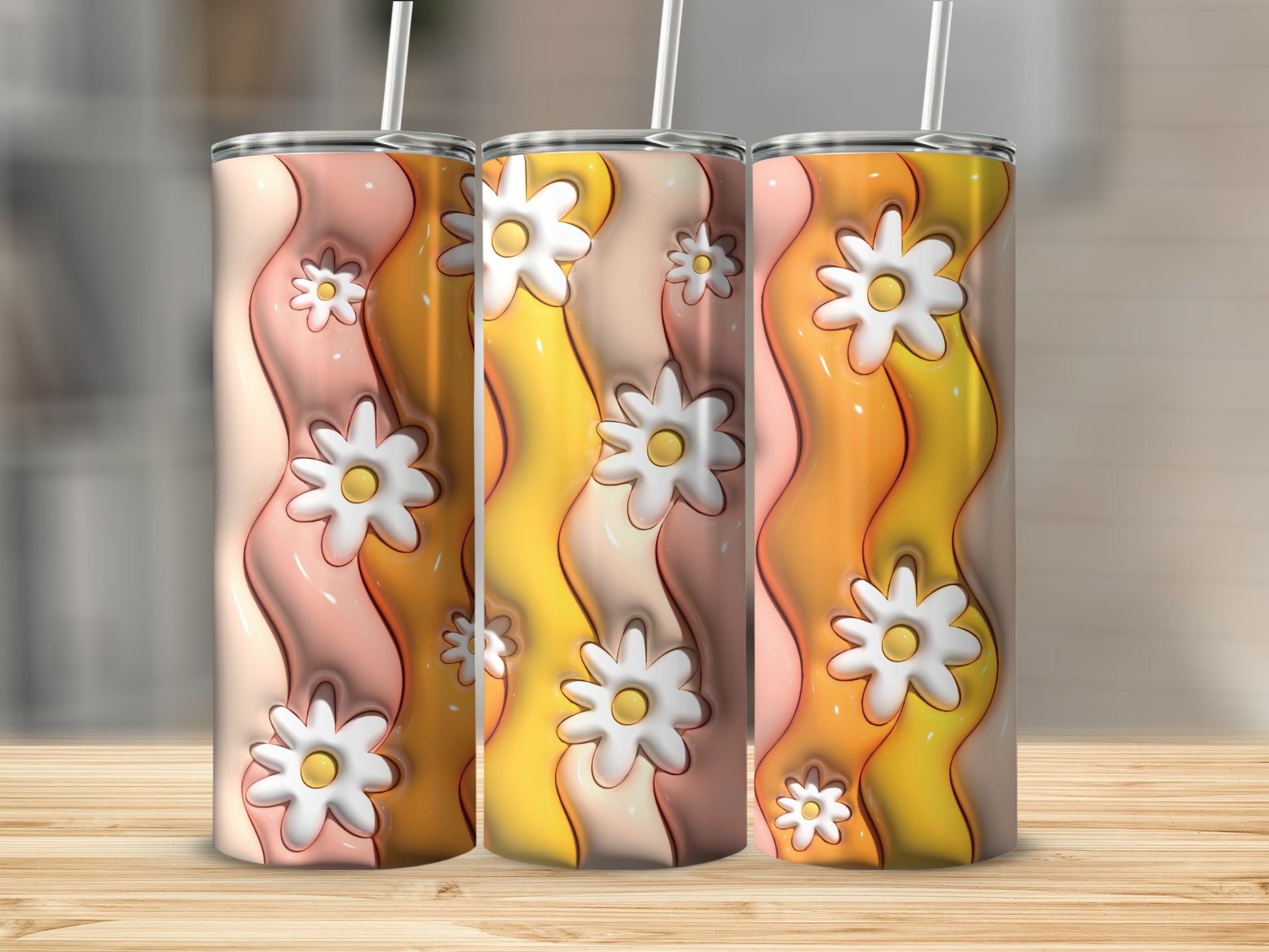 Vibrant Flower Power Insulated Tumbler with Straws