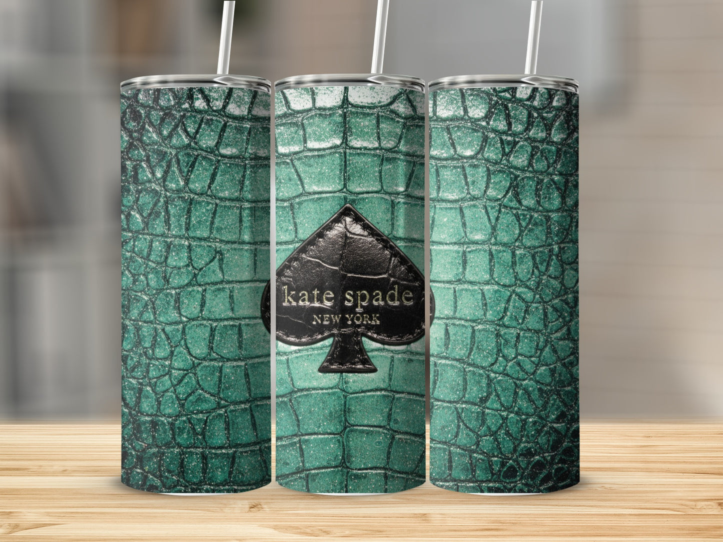 Kate Spade Inspired New York Emblem Green Crocodile Tumblers