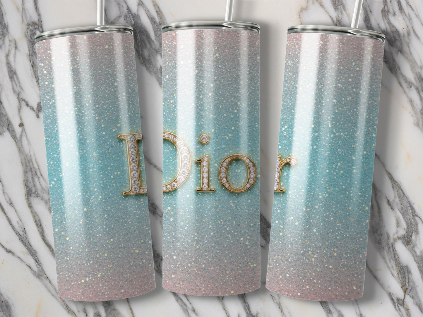 Dior Gold Letter Design On Glittery Gradient Tumblers