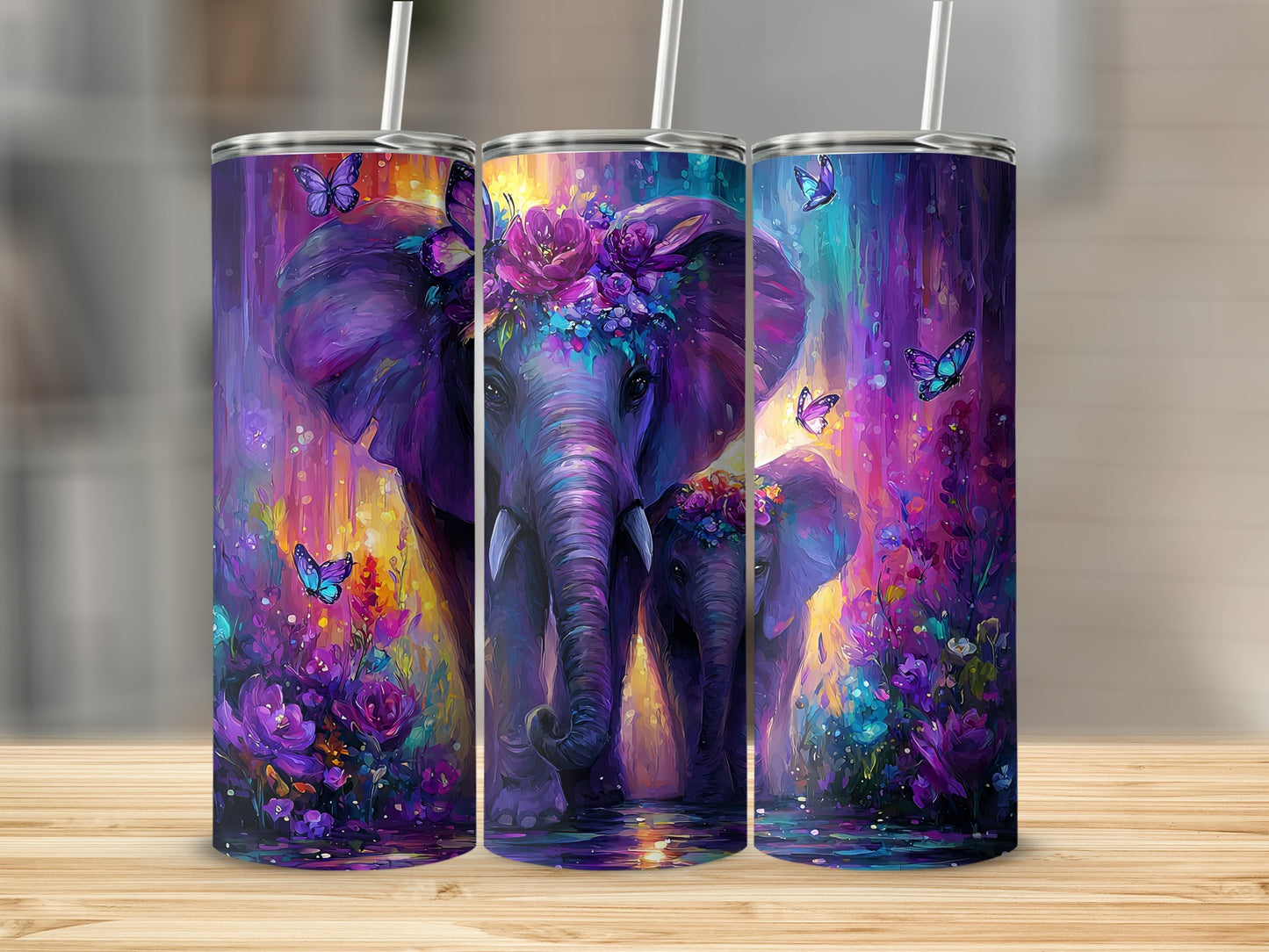 Colorful Elephant and Butterflies Tumbler