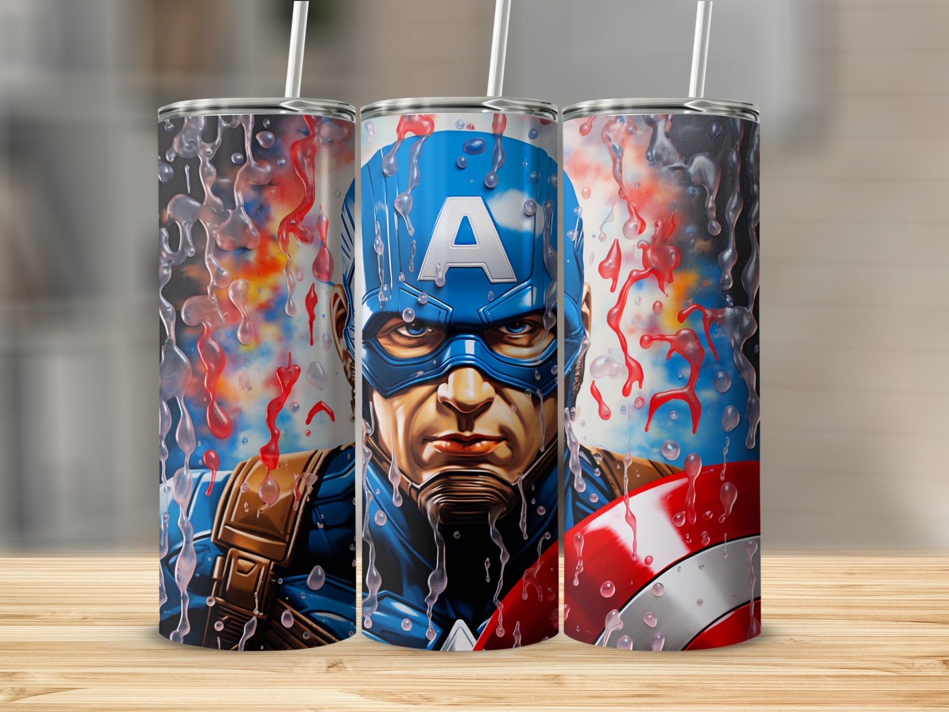 Captain America themed double-wall thermal tumbler product