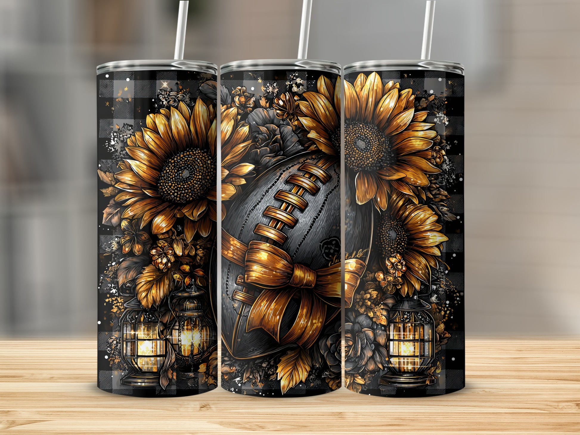 Sunflower Football Fall Tumbler with Lanterns