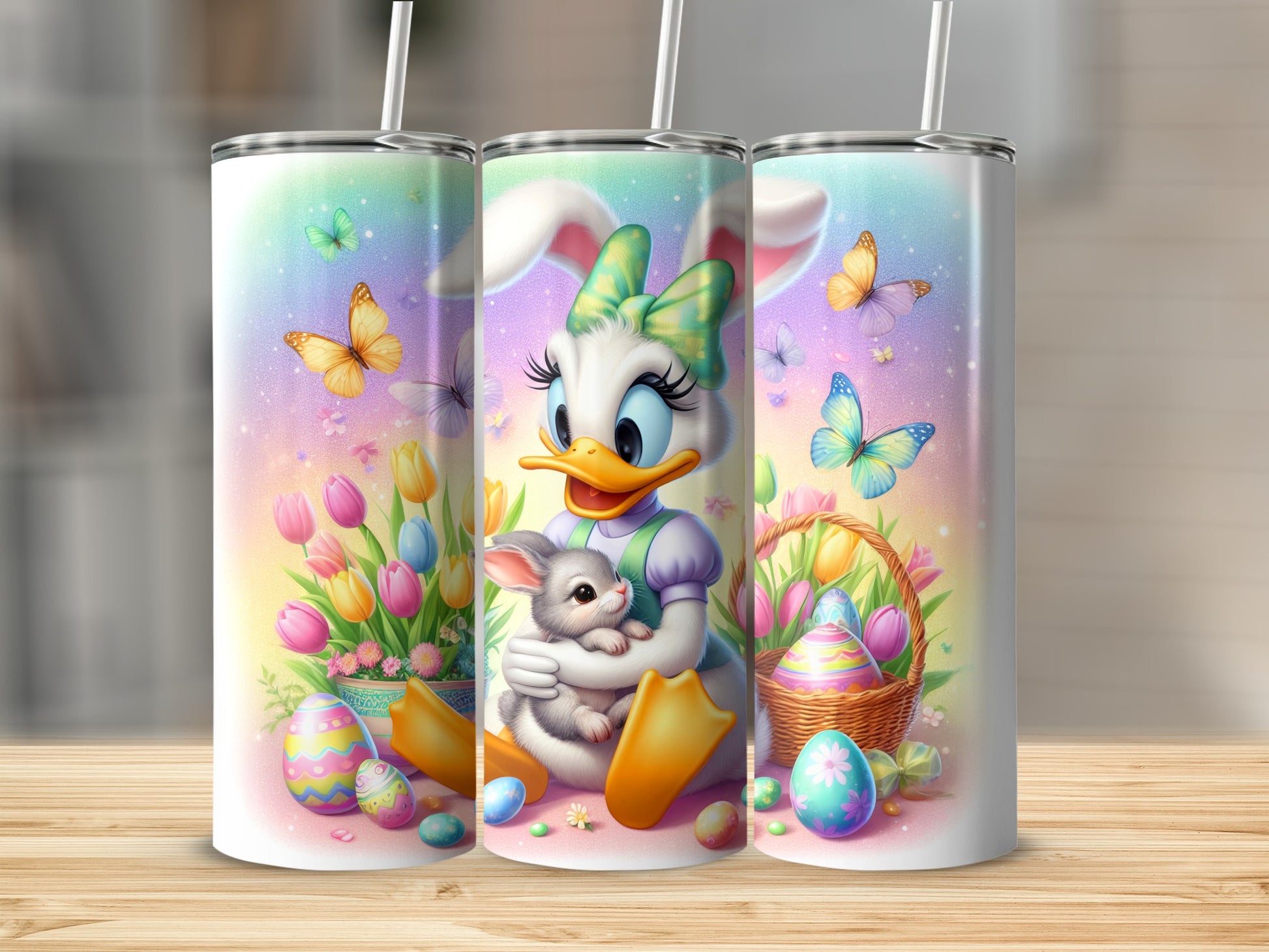Adorable Easter Bunny and Tulip Design Tumbler