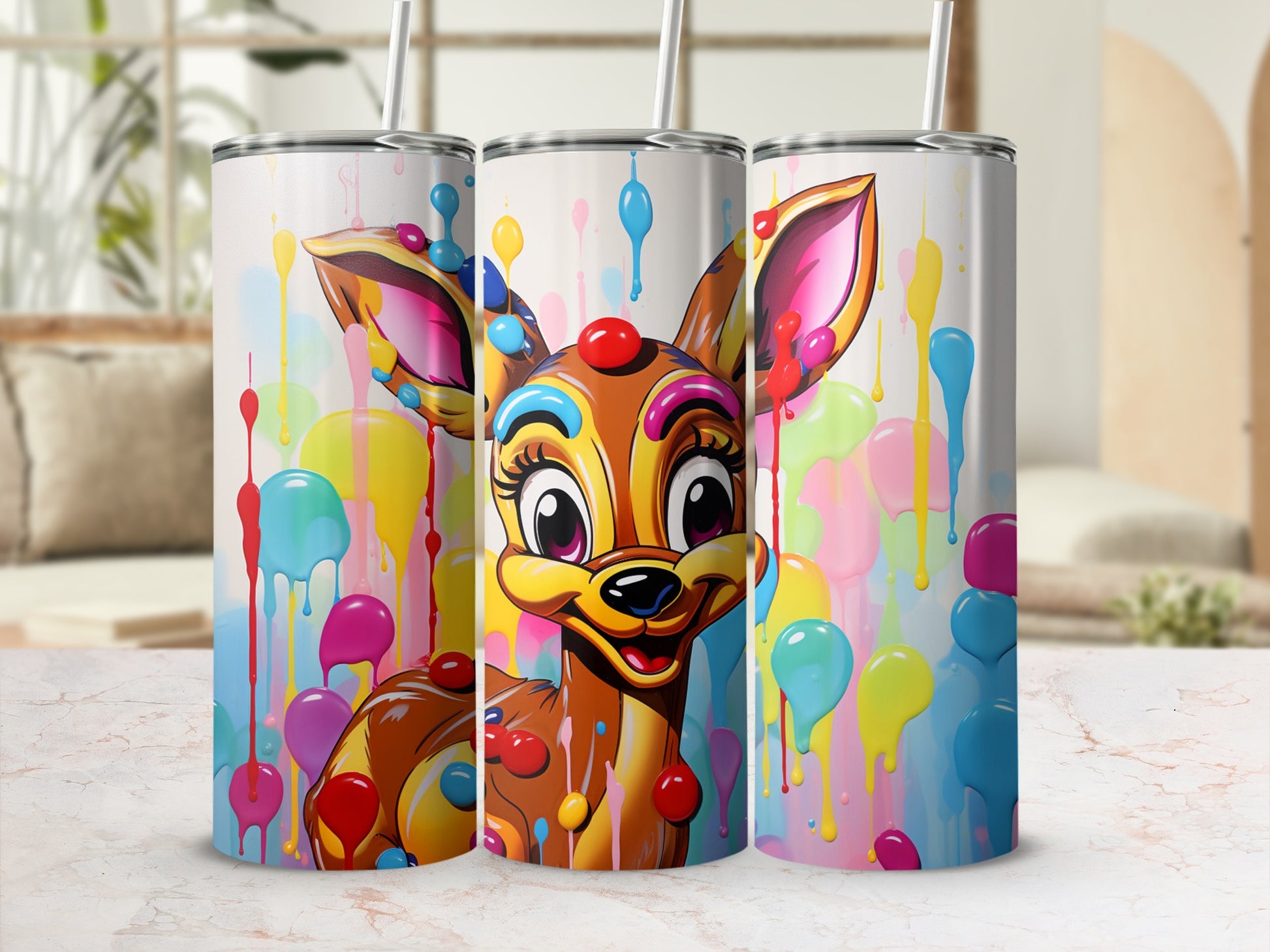 Colorful Painted Deer Design Drinkware Mug Flask