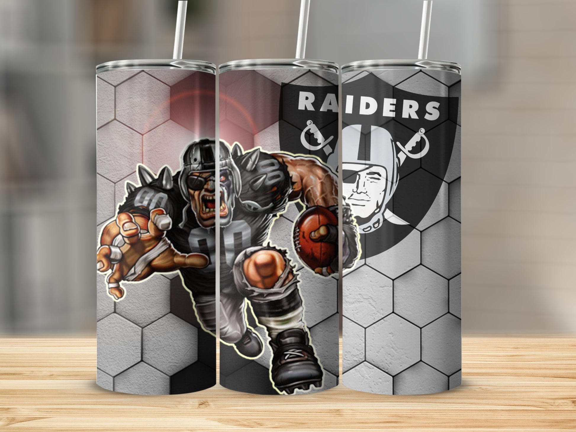 Raiders Football Themed Tumbler with Aggressive Mascot