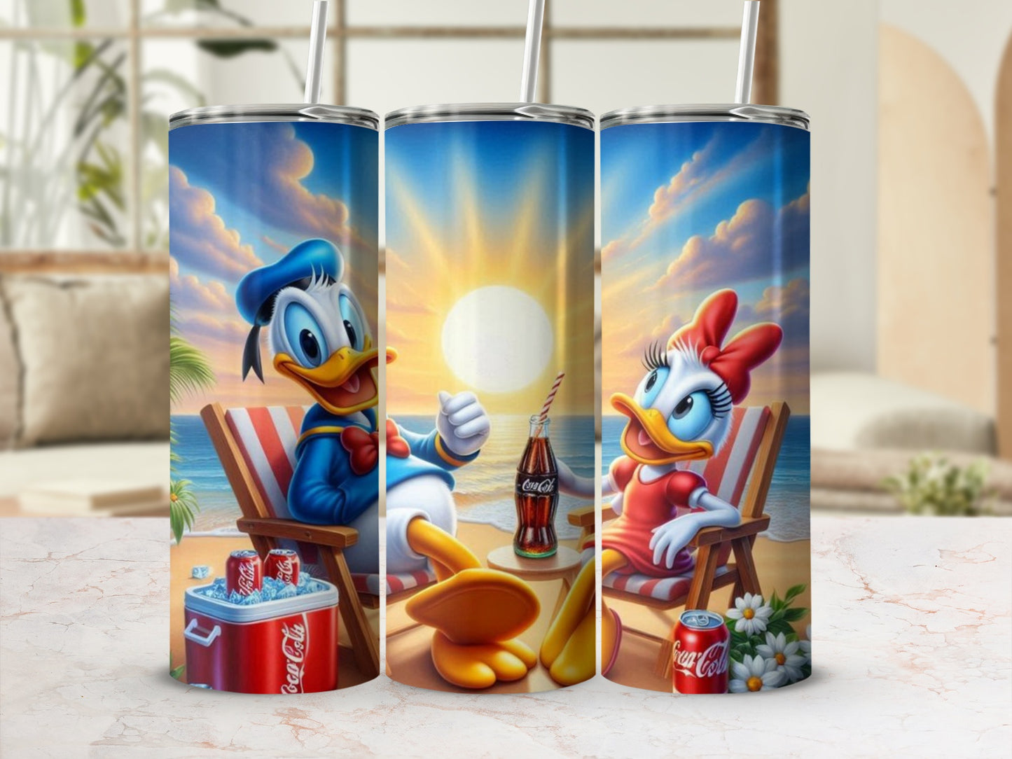 Cartoon Ducks Beach Scene with Cola Tumbler