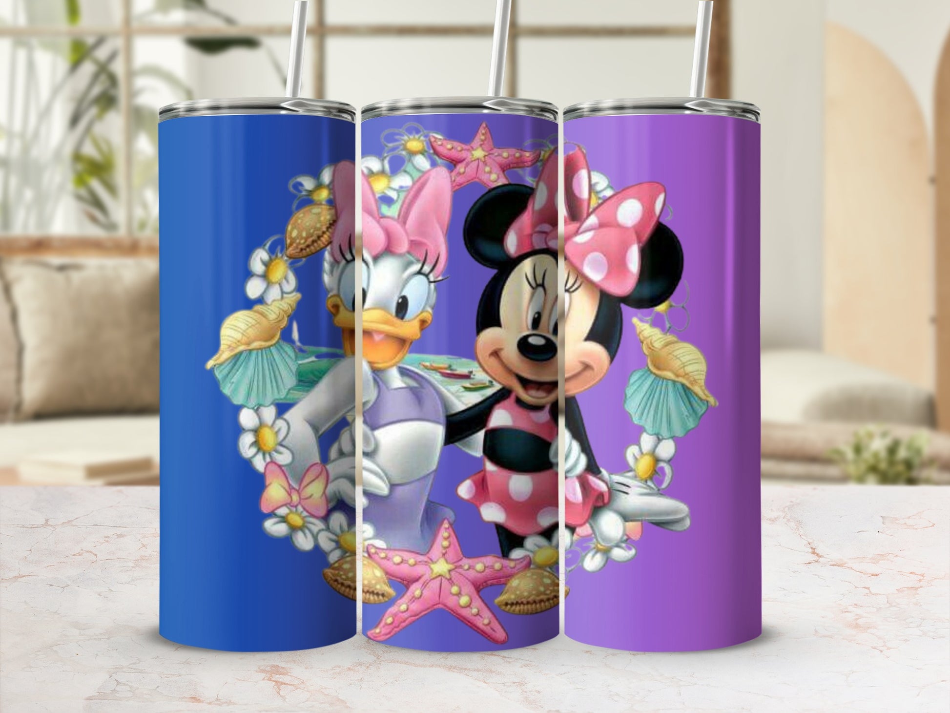 Cute Disney Character Tumbler with Starfish and Shells