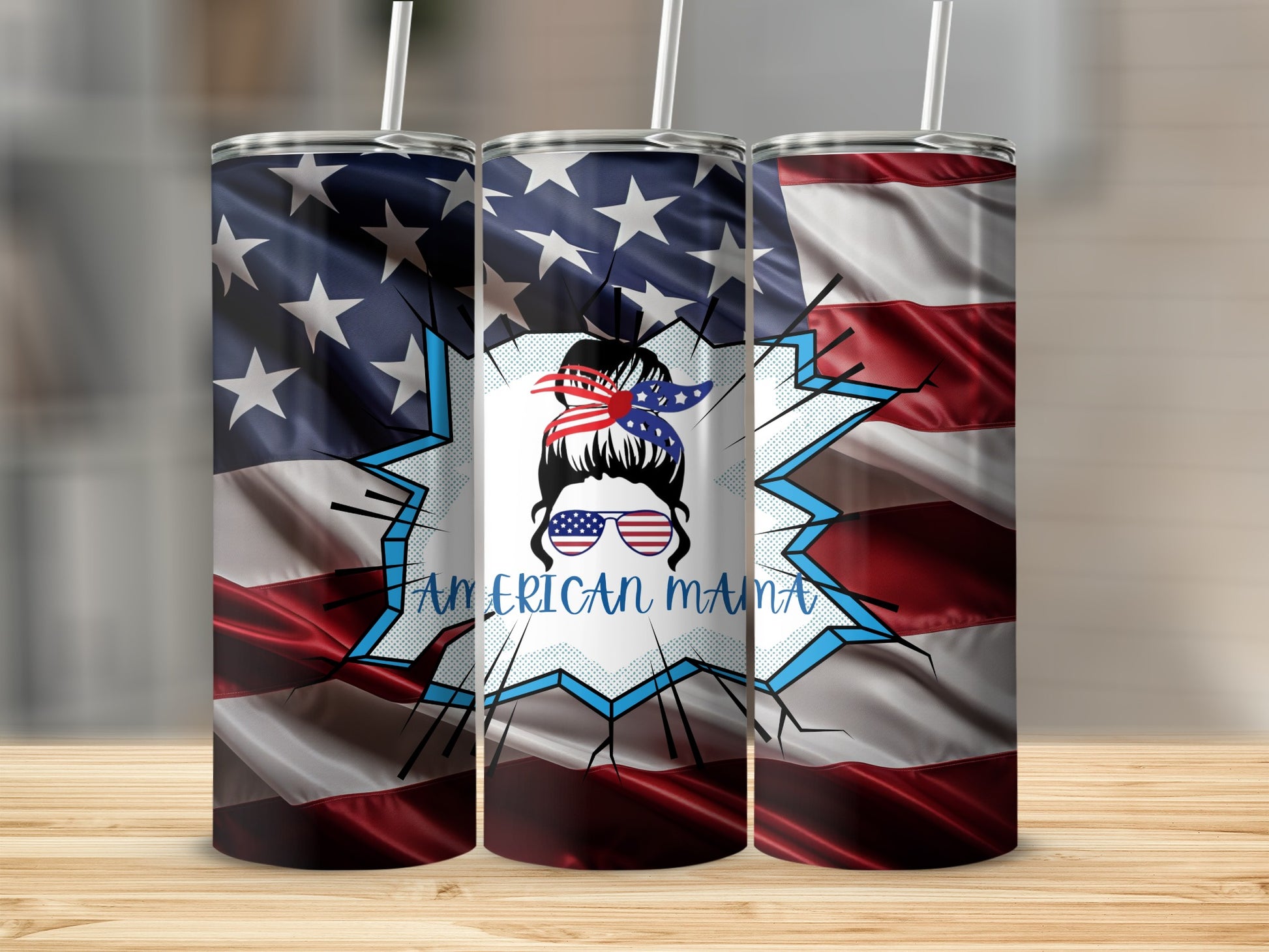 American Mama Patriotic Flag Design Tumbler Product