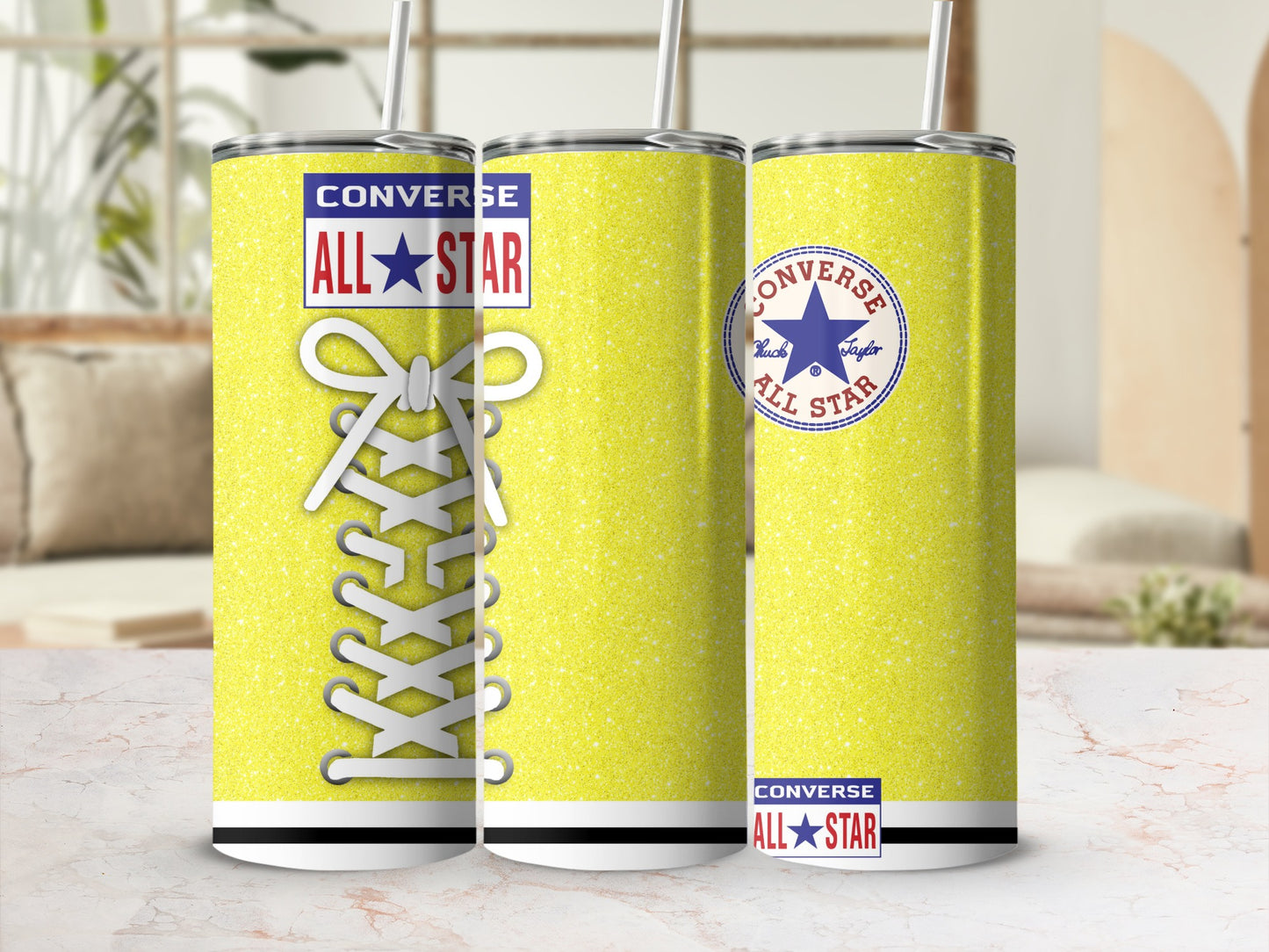 Yellow Glitter Converse All Star Shoe Design Tumbler product type