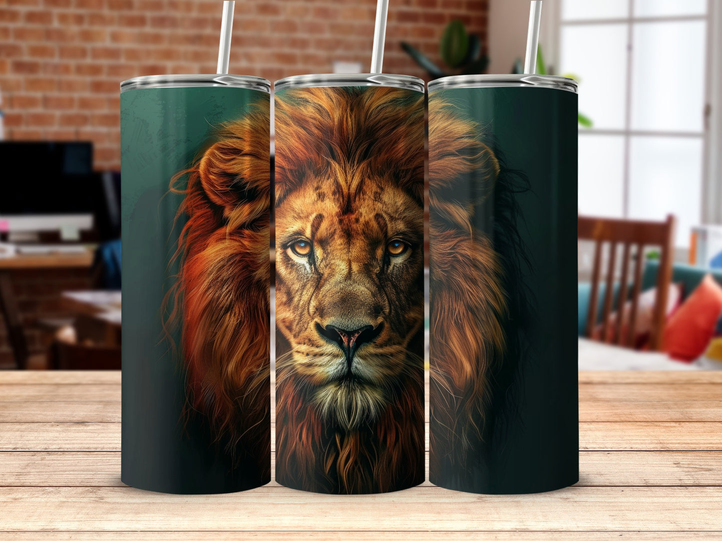 Powerful Lion Face Intense Eyes Tumbler product type
Lion, Lion head, Animal print, Wildlife art, Safari design, Big cat, Feline art, Majestic lion, King jungle, Tumbler cup, Insulated drink, Travel mug, Unique gift, Drinkware, Vivid colors, Animal lover, Green background, Strength power, Nature inspired, Fierce animal