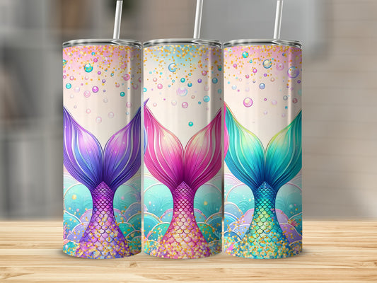 Purple Pink Blue Mermaid Tails Glitter Bubbles Tumbler product type