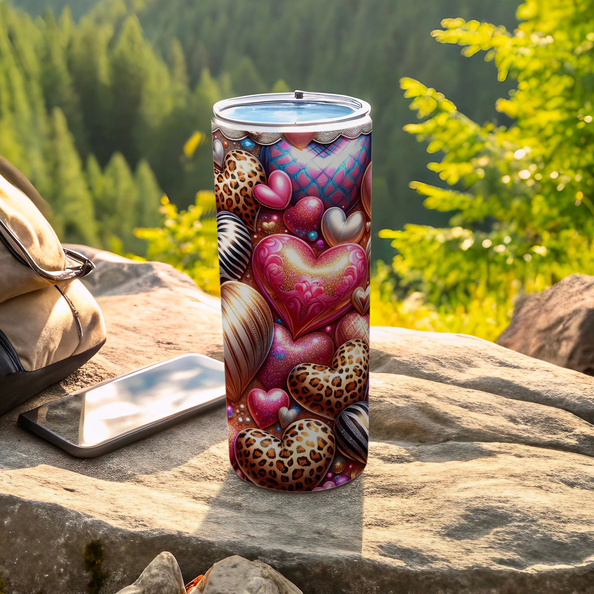 Colorful Heart-Themed Insulated Tumbler Travel Mug