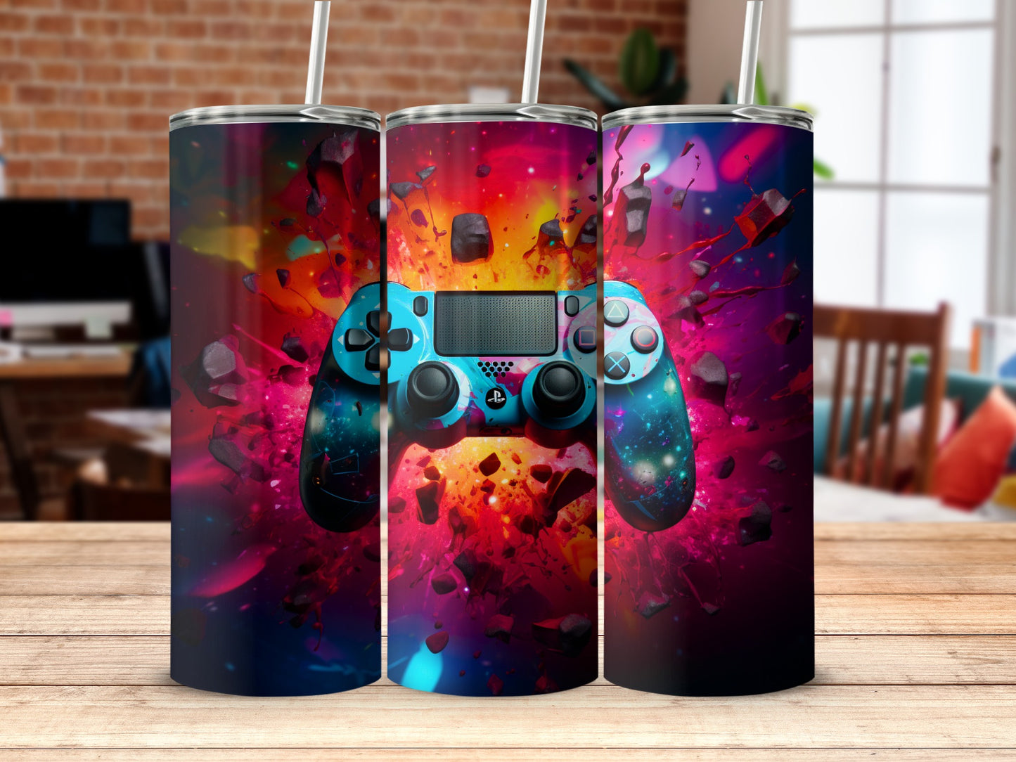 Vibrant Gaming Controller Design Tumbler for Gamers