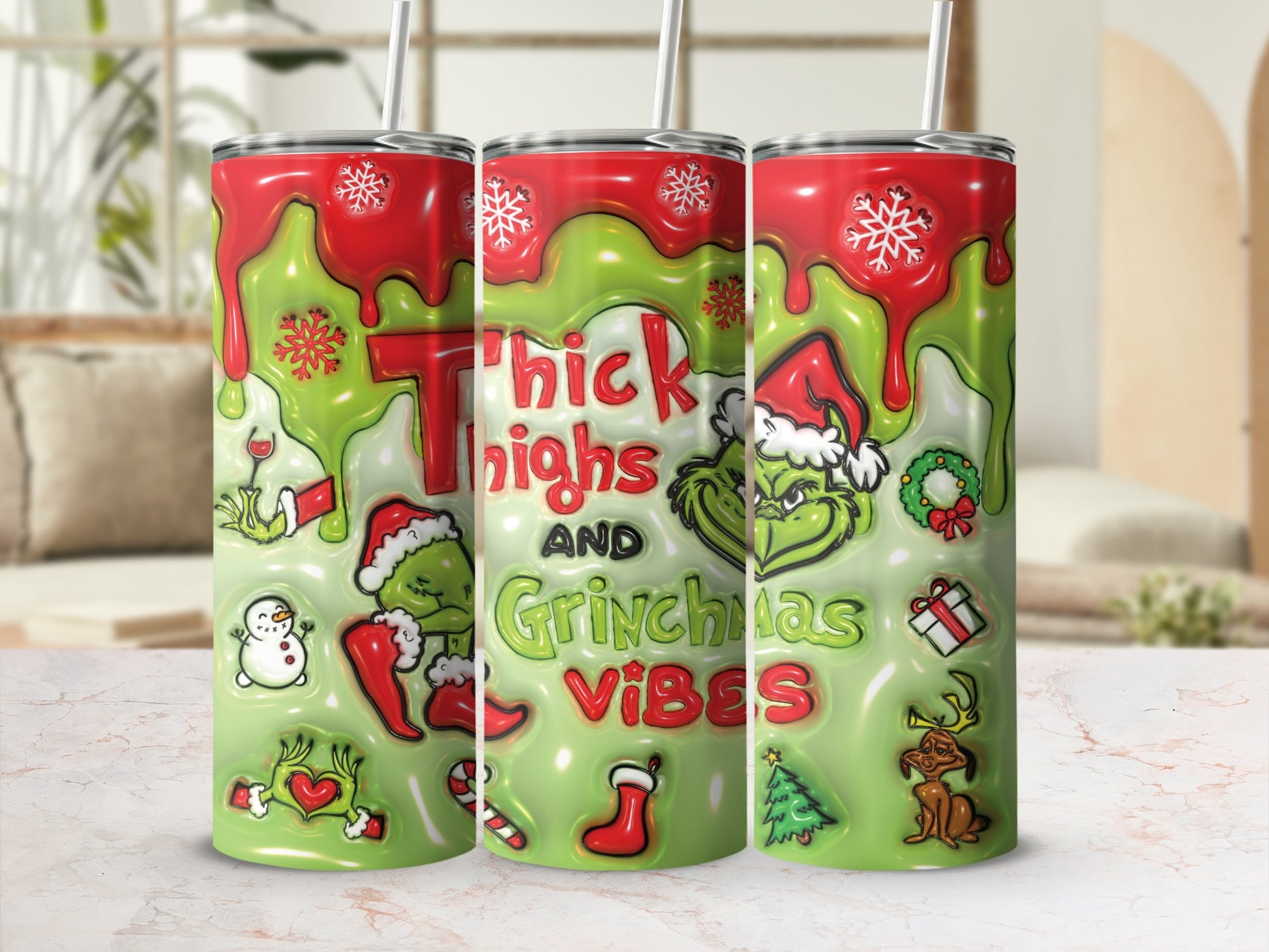 Thick Thighs And Grinchmas Vibes Tumbler Cup