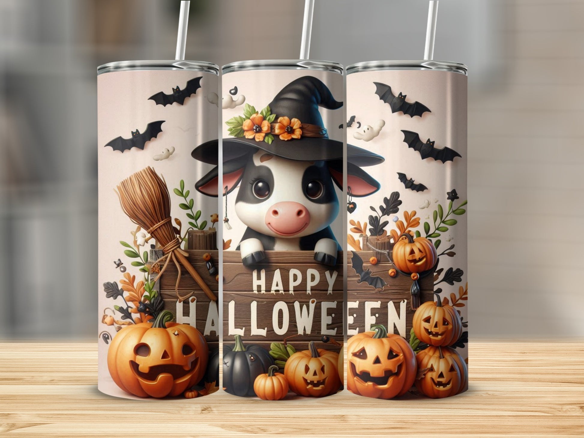 Happy Halloween Cow Witch Cute Pumpkins Tumbler Gift