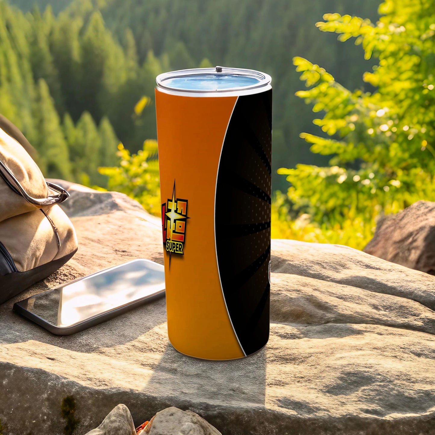 Super Hero Themed Black and Orange Tumbler