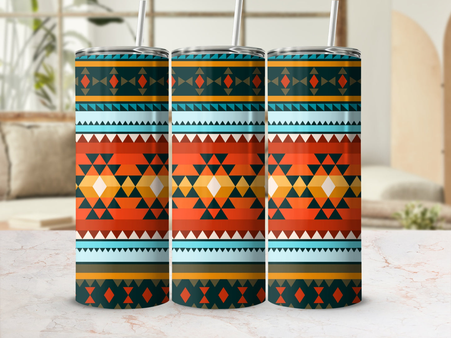 Colorful Geometric Pattern Insulated Coffee Tumbler