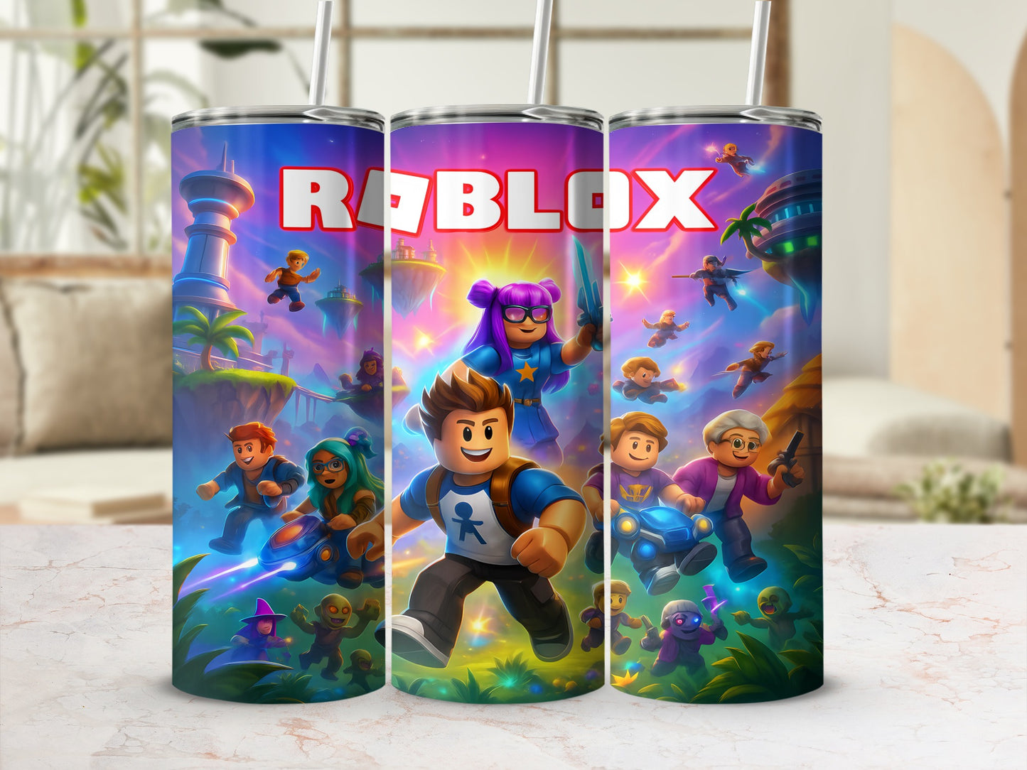 Vibrant Roblox Adventure Scene Tumbler Cups