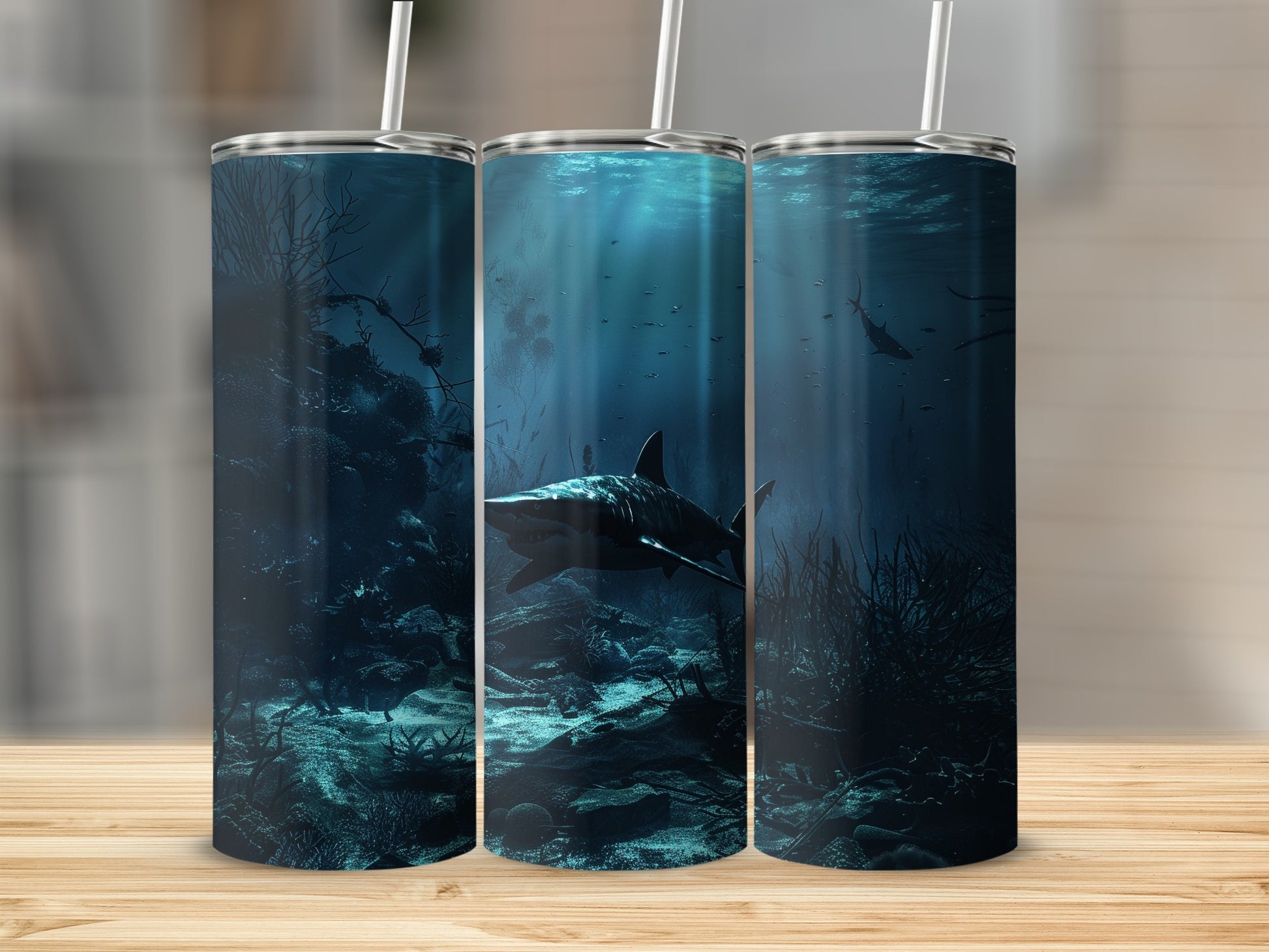 Deep Ocean Shark Underwater Scene Tumbler product type