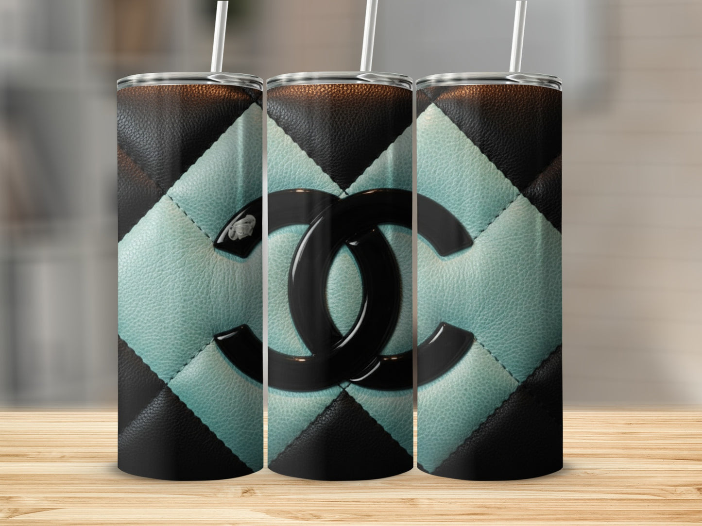 Patterned Black and Turquoise Design with Logo Tumblers