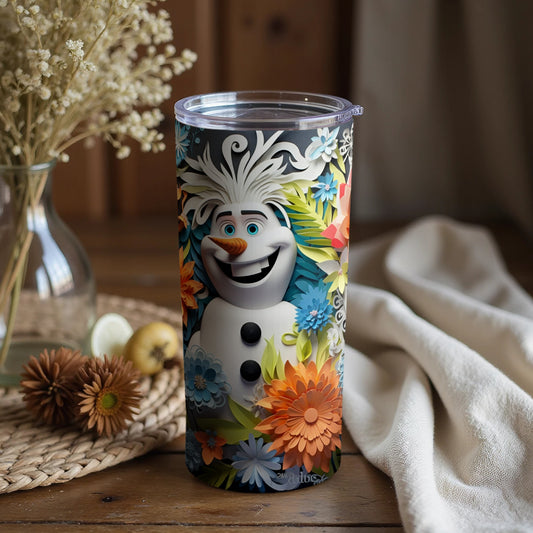 Vibrant Olaf Character Floral Design Tumbler
