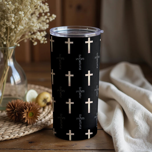 Black Tumbler with Gold Cross Pattern Tumbler Product