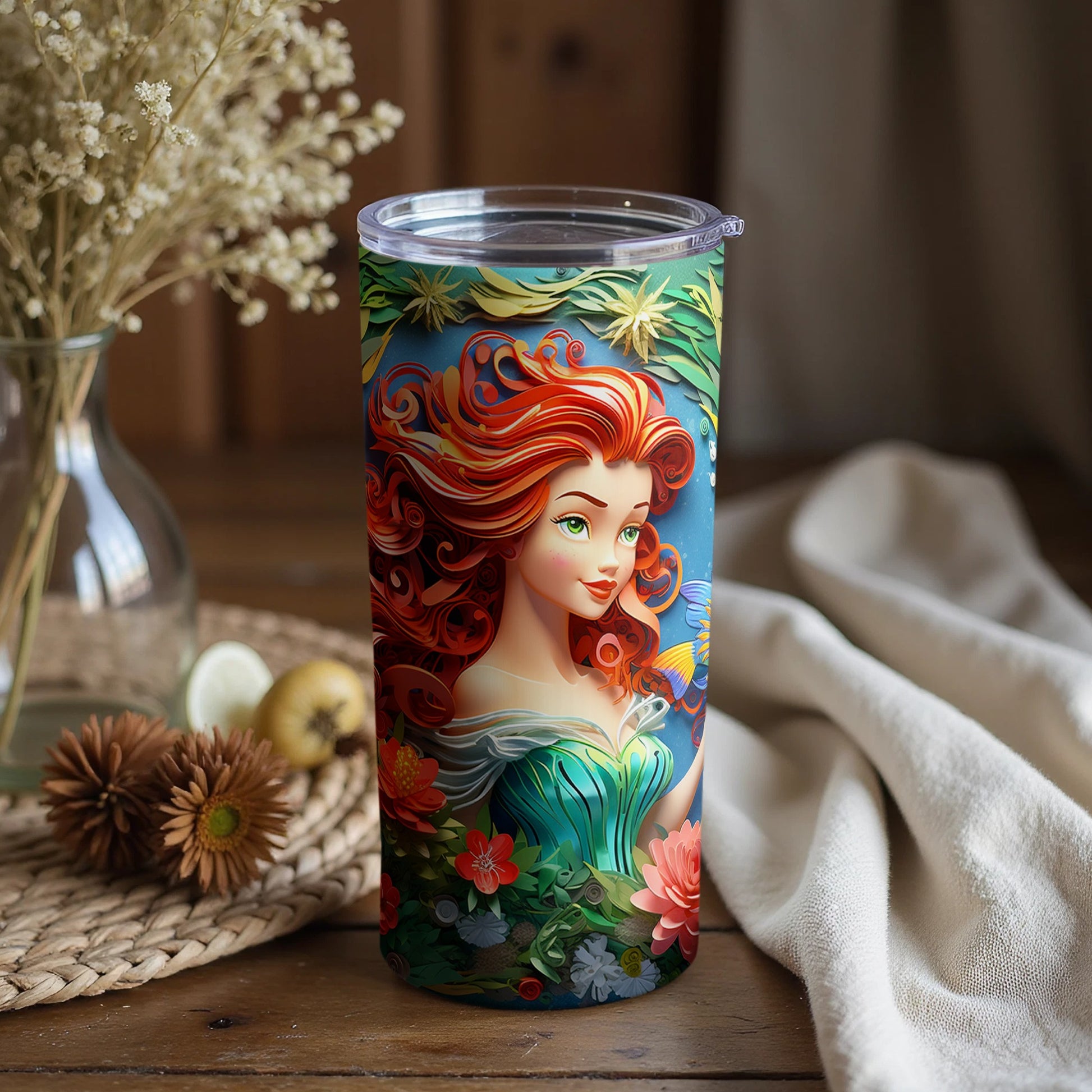 Vibrant Tumbler Featuring Enchanting Nature Inspired Art
