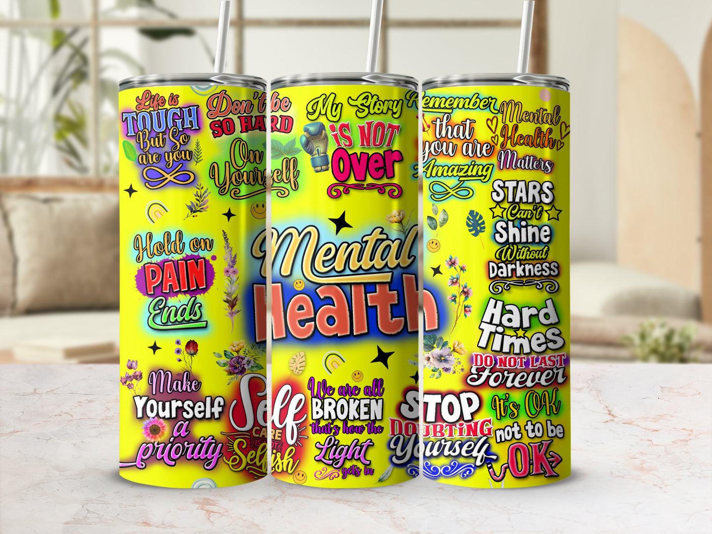 Motivational Mental Health Quotes Steel Tumbler