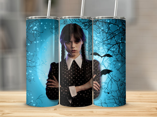 Dark Forest Girl Design Travel Tumbler with Bats